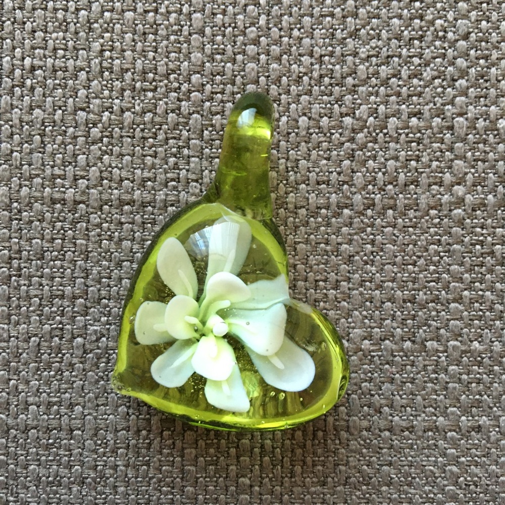 2 for $10/ 3 for $14 Art Glass Pendant Heart with Blooming Flower